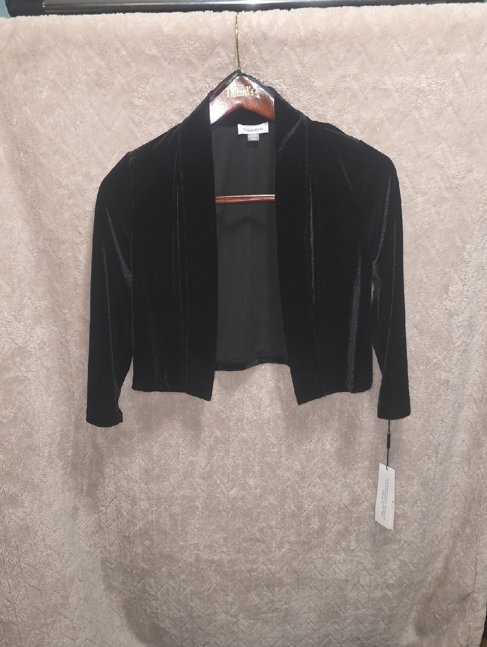 Chaus Black Velvet Cropped Open-Front Bolero Over Dress Jacket